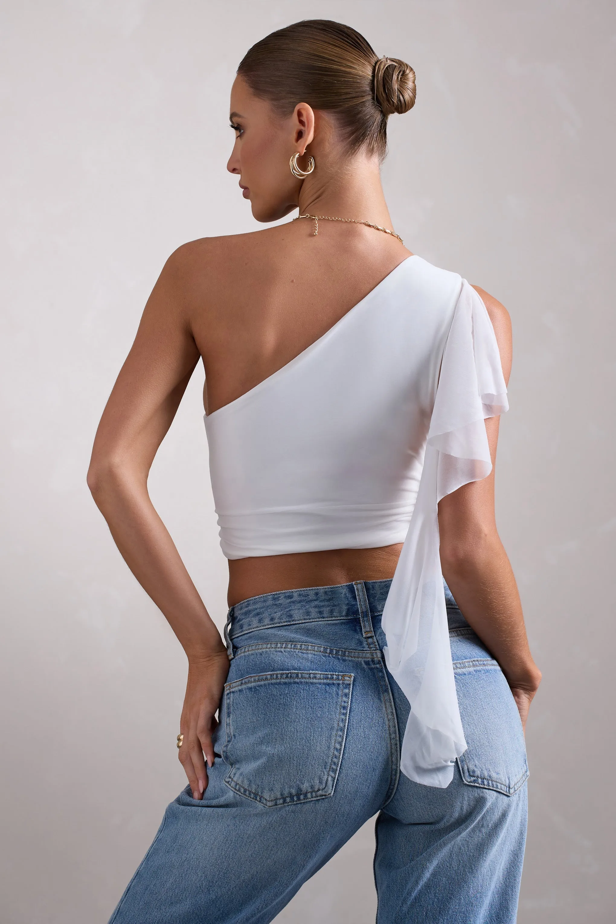Fondant | White Asymmetric Ruched Top With Statement Ruffles sold by Club L London product image thumbnail 2