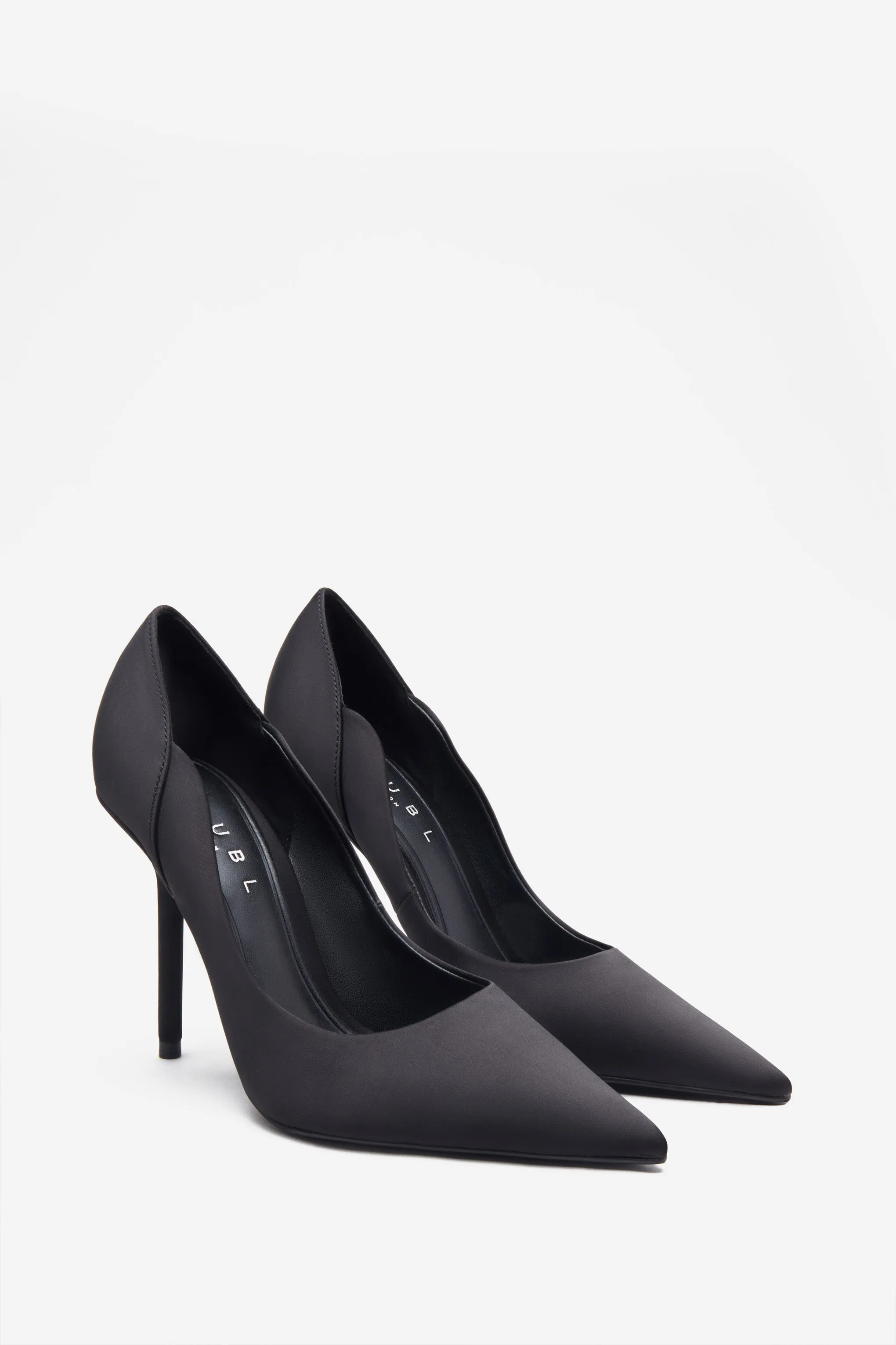 Blade | Black Satin Court Heels With Scallop Edge sold by Club L London product image thumbnail 2