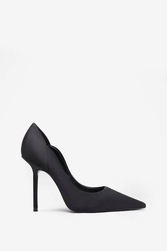 Blade | Black Satin Court Heels With Scallop Edge sold by Club L London
