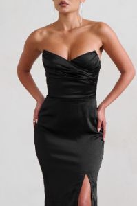 Coraline | Black Strapless Maxi Dress With Split sold by Club L London