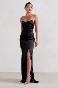 Coraline | Black Strapless Maxi Dress With Split sold by Club L London