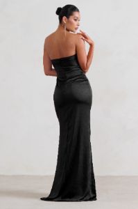 Coraline | Black Strapless Maxi Dress With Split sold by Club L London