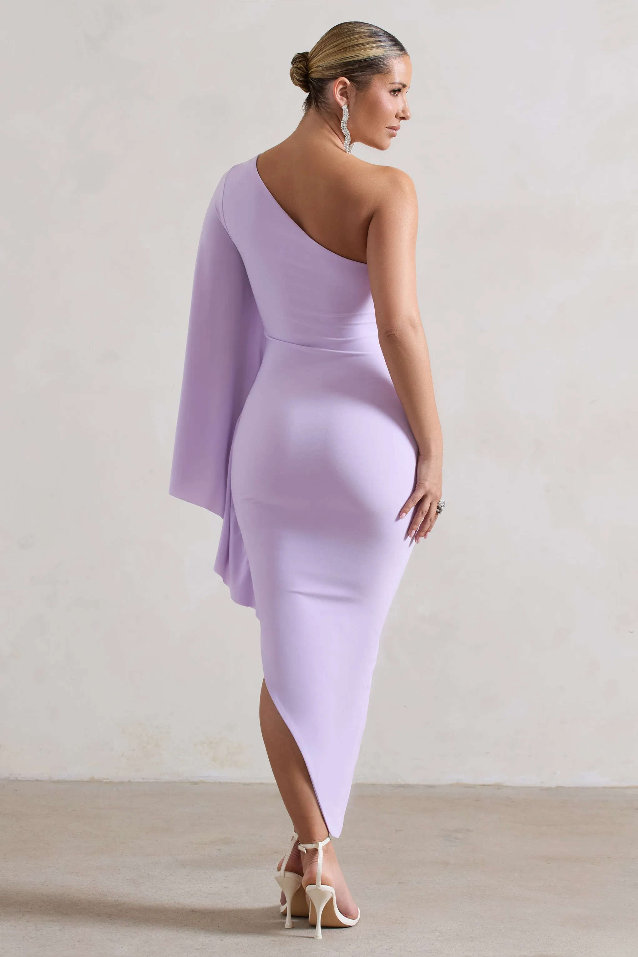 My Level | Lilac Asymmetric One Shoulder Cape Sleeve Midi Dress sold by Club L London product image thumbnail 2