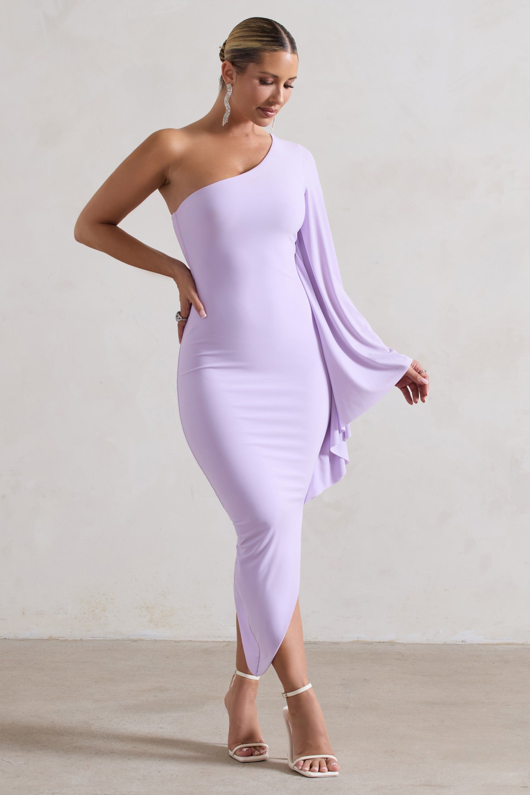 My Level | Lilac Asymmetric Maxi Dress With Cape Sleeve sold by Club L London product image thumbnail 3