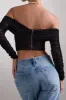 Dramatic | Black Sheer Bardot Long-Sleeved Corset Top sold by Club L London