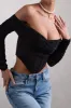 Dramatic | Black Sheer Bardot Long-Sleeved Corset Top sold by Club L London