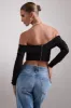 Dramatic | Black Sheer Bardot Long-Sleeved Corset Top sold by Club L London