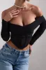 Dramatic | Black Sheer Bardot Long-Sleeved Corset Top sold by Club L London