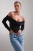 Dramatic | Black Sheer Bardot Long-Sleeved Corset Top sold by Club L London