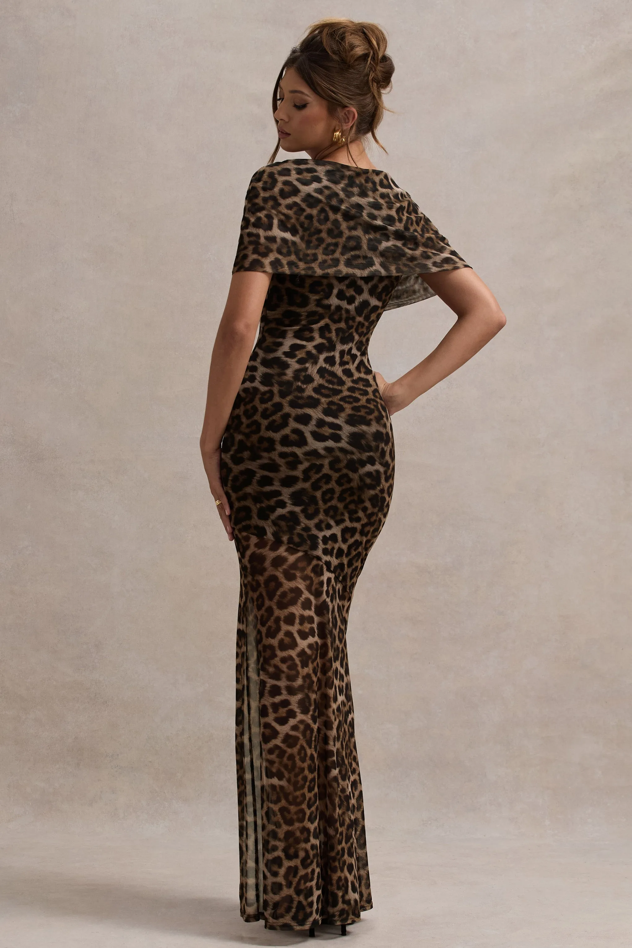 Gomez | Leopard Print Mesh Cowl-Neck Split Maxi Dress sold by Club L London product image thumbnail 2
