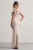 Lady | Champagne Satin One Shoulder Maxi Dress With Bow sold by Club L London