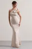 Lady | Champagne Satin One Shoulder Maxi Dress With Bow sold by Club L London
