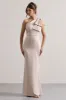 Lady | Champagne Satin One Shoulder Maxi Dress With Bow sold by Club L London