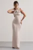 Lady | Champagne Satin One Shoulder Maxi Dress With Bow sold by Club L London