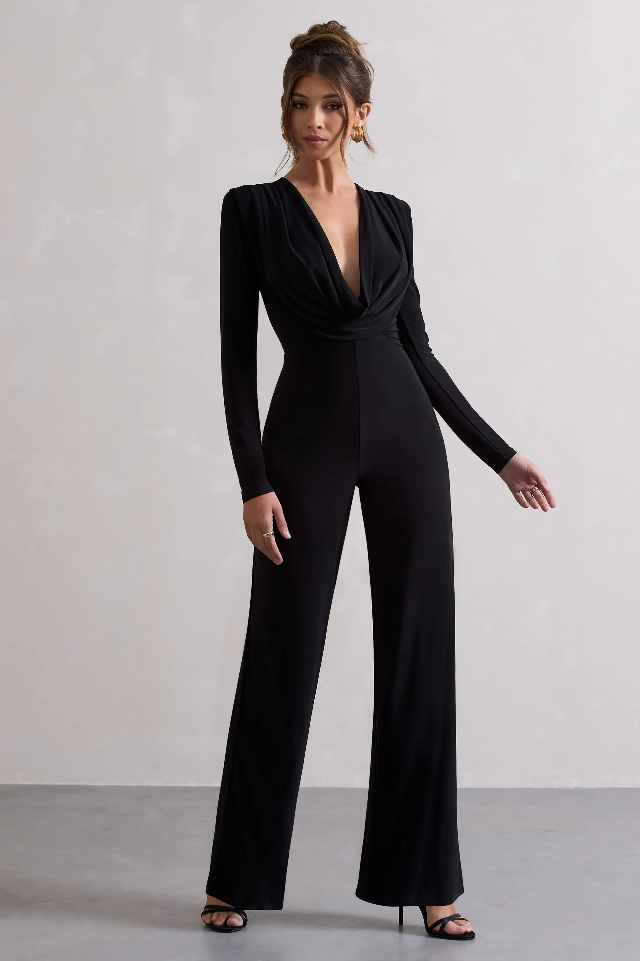 Elisha | Black Plunge-Neck Wide-Leg Jumpsuit sold by Club L London product image thumbnail 5