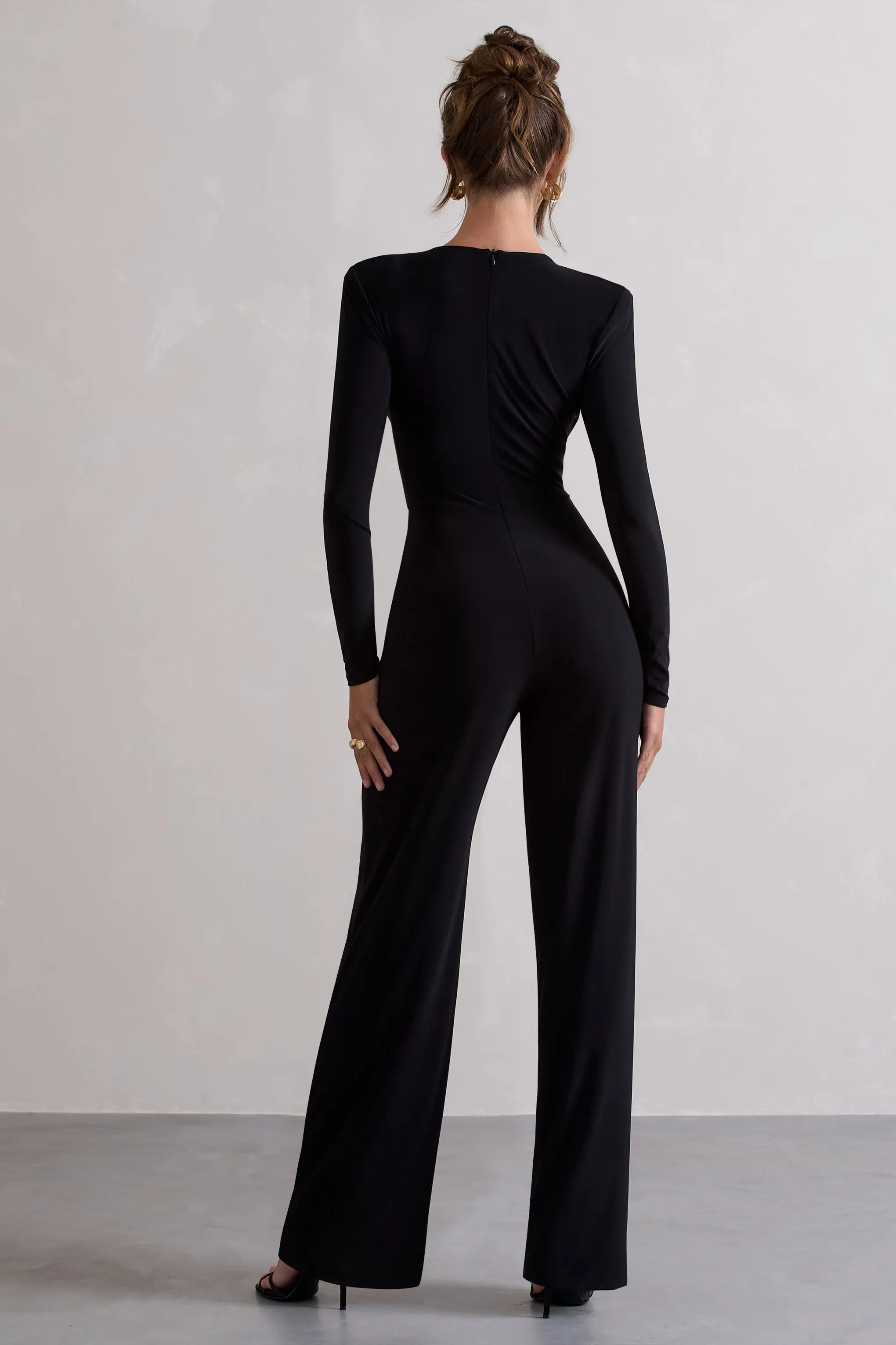 Elisha | Black Plunge-Neck Wide-Leg Jumpsuit sold by Club L London product image thumbnail 2