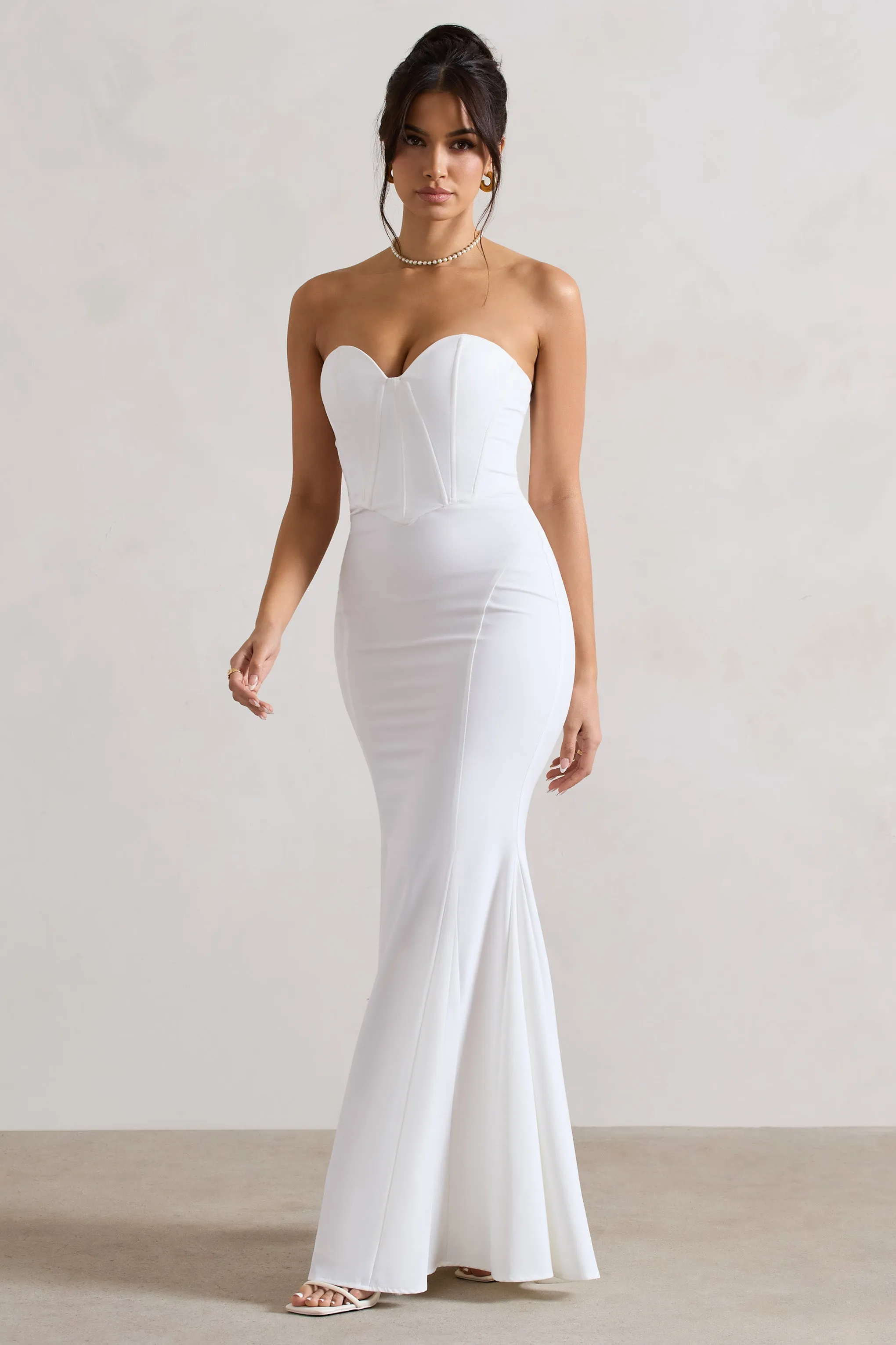 Idyllic | Cream Strapless Corset Style Fishtail Maxi Dress sold by Club L London product image thumbnail 4
