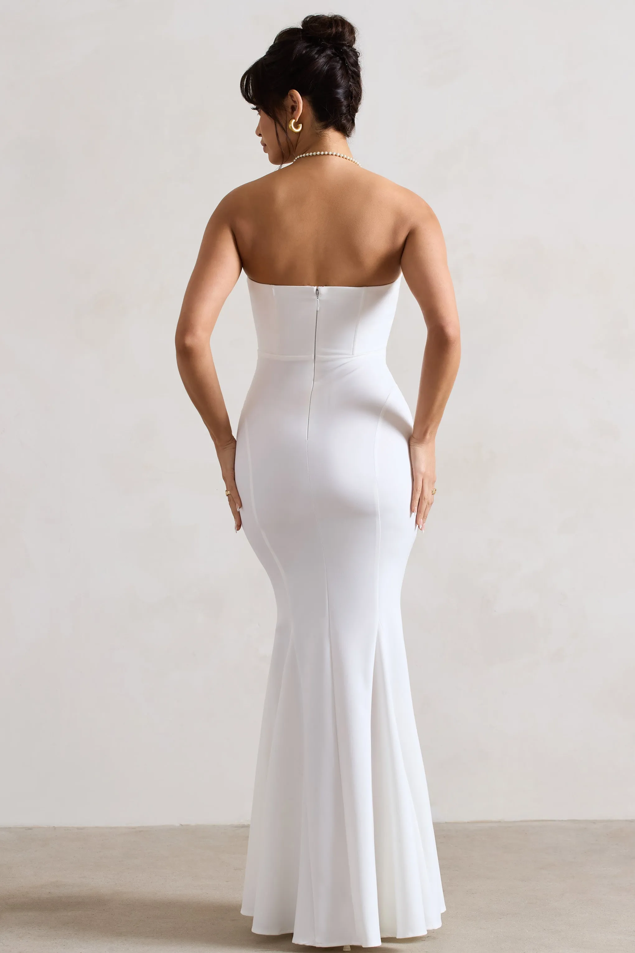 Idyllic | Cream Strapless Corset Style Fishtail Maxi Dress sold by Club L London product image thumbnail 2