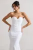 Idyllic | Cream Strapless Corset Style Fishtail Maxi Dress sold by Club L London