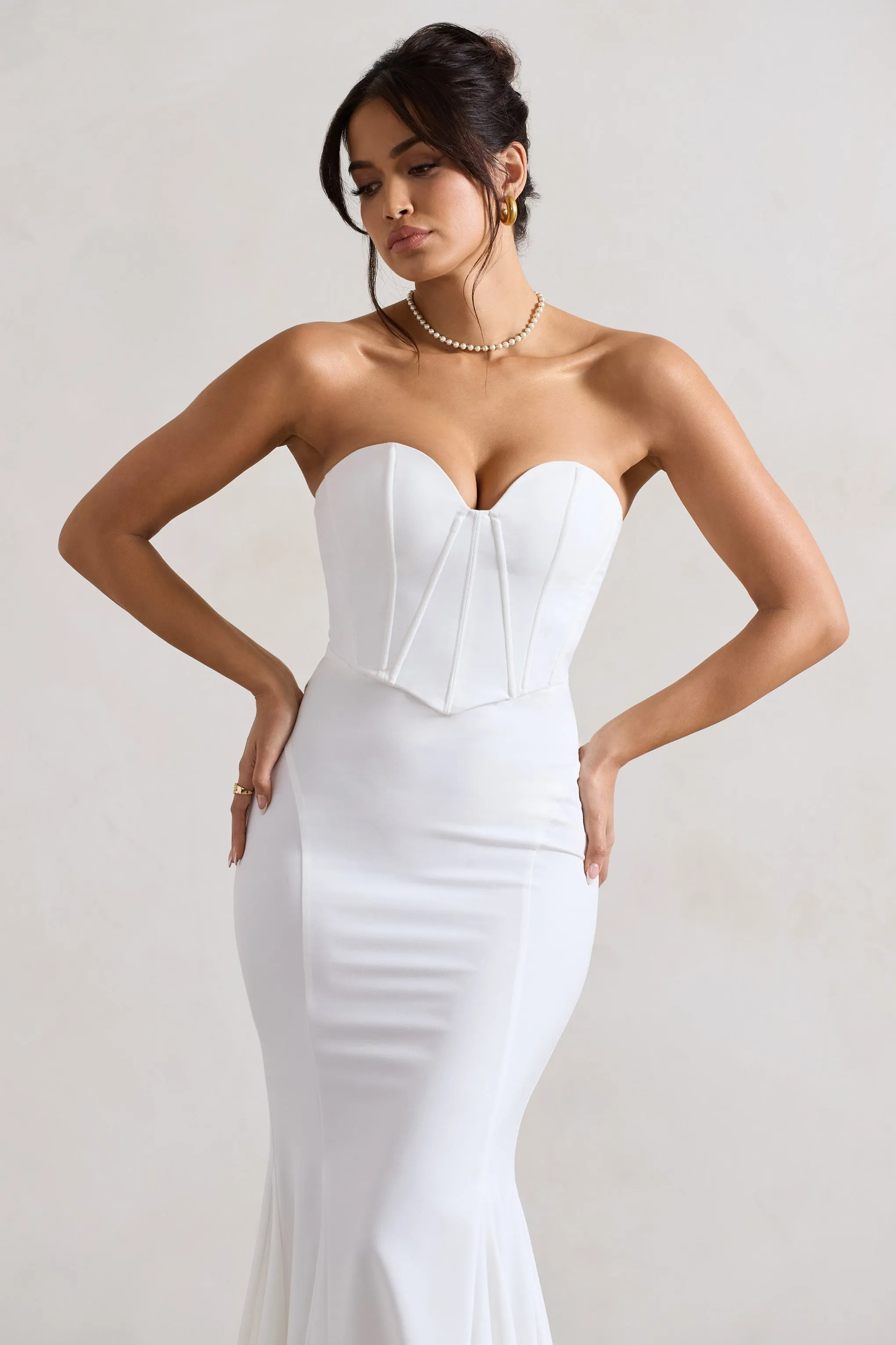 Idyllic | Cream Strapless Corset Style Fishtail Maxi Dress sold by Club L London product image thumbnail 3