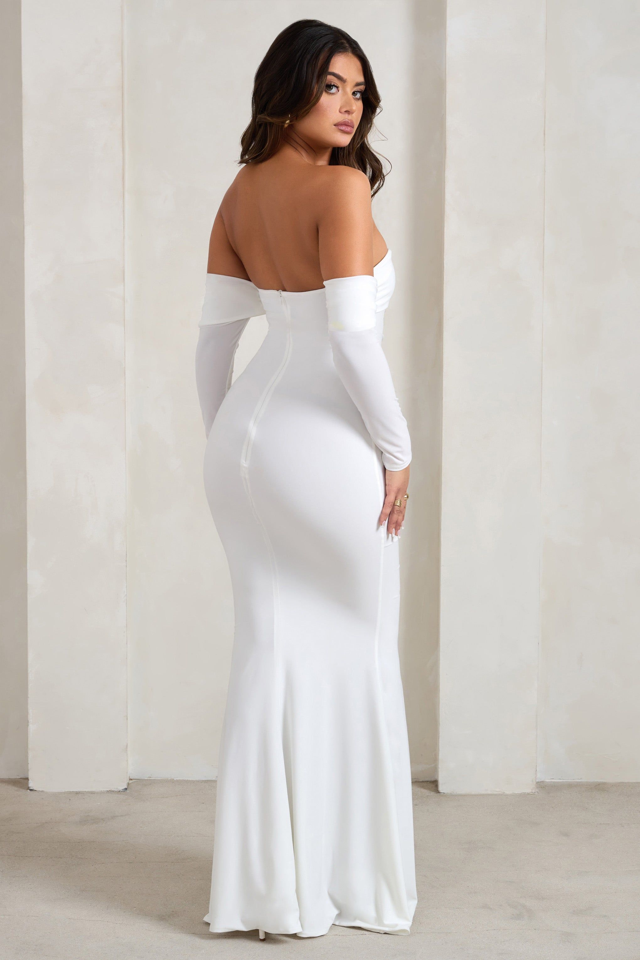 Midnight | White Draped Long Sleeve Maxi Dress sold by Club L London product image thumbnail 2
