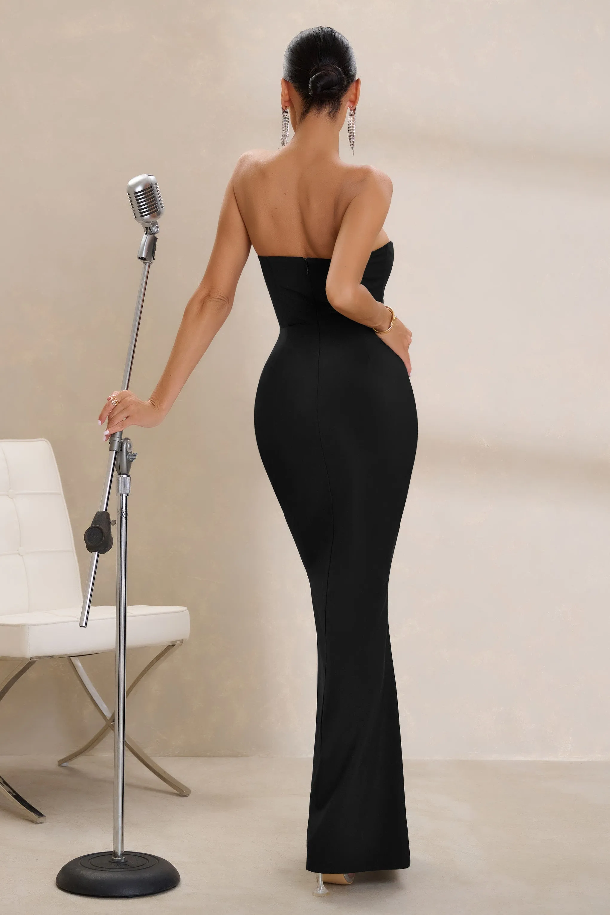 Daphne | Black Bandeau Corset Thigh Split Maxi Dress sold by Club L London product image thumbnail 2