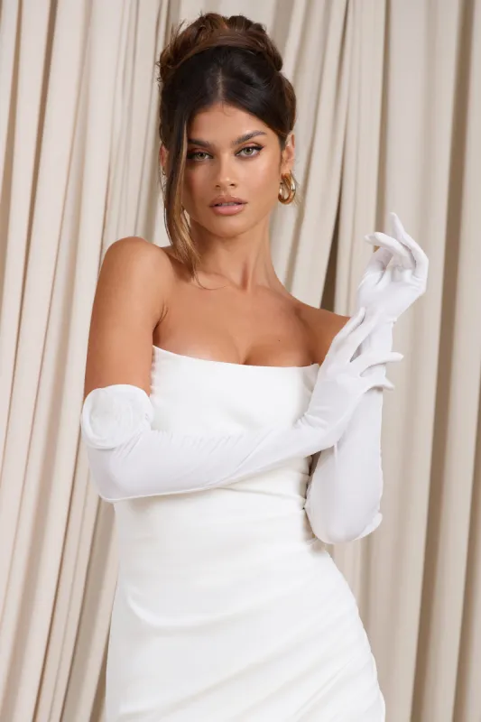 Sweet Gesture | White Long Gloves With Floral Detail sold by Club L London