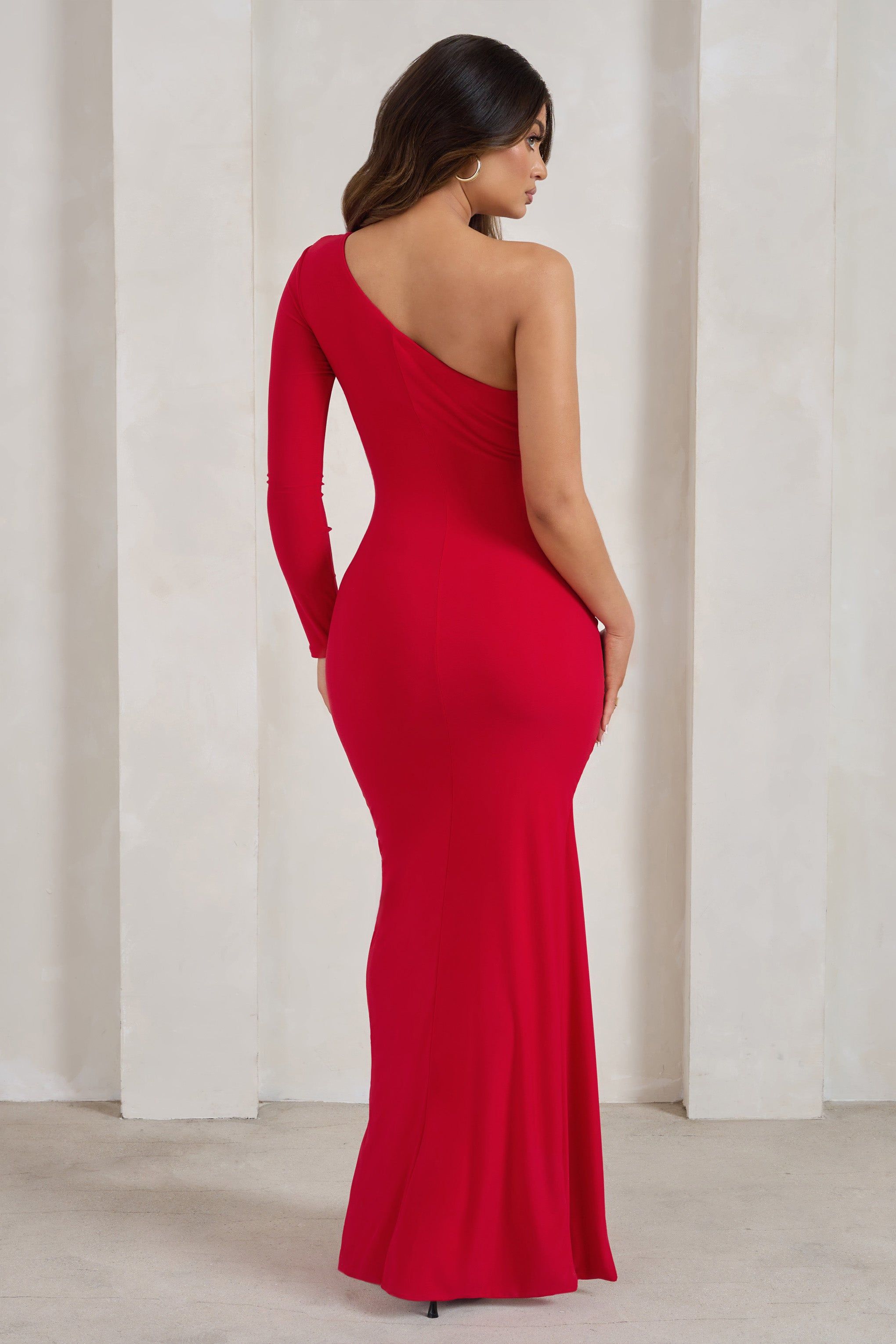 Doll | Red Asymmetric One Sleeve Ruched Maxi Dress sold by Club L London product image thumbnail 2