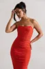 Nylah | Orange Ruched Corset Bodycon Midi Dress sold by Club L London