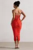 Nylah | Orange Ruched Corset Bodycon Midi Dress sold by Club L London