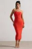 Nylah | Orange Ruched Corset Bodycon Midi Dress sold by Club L London