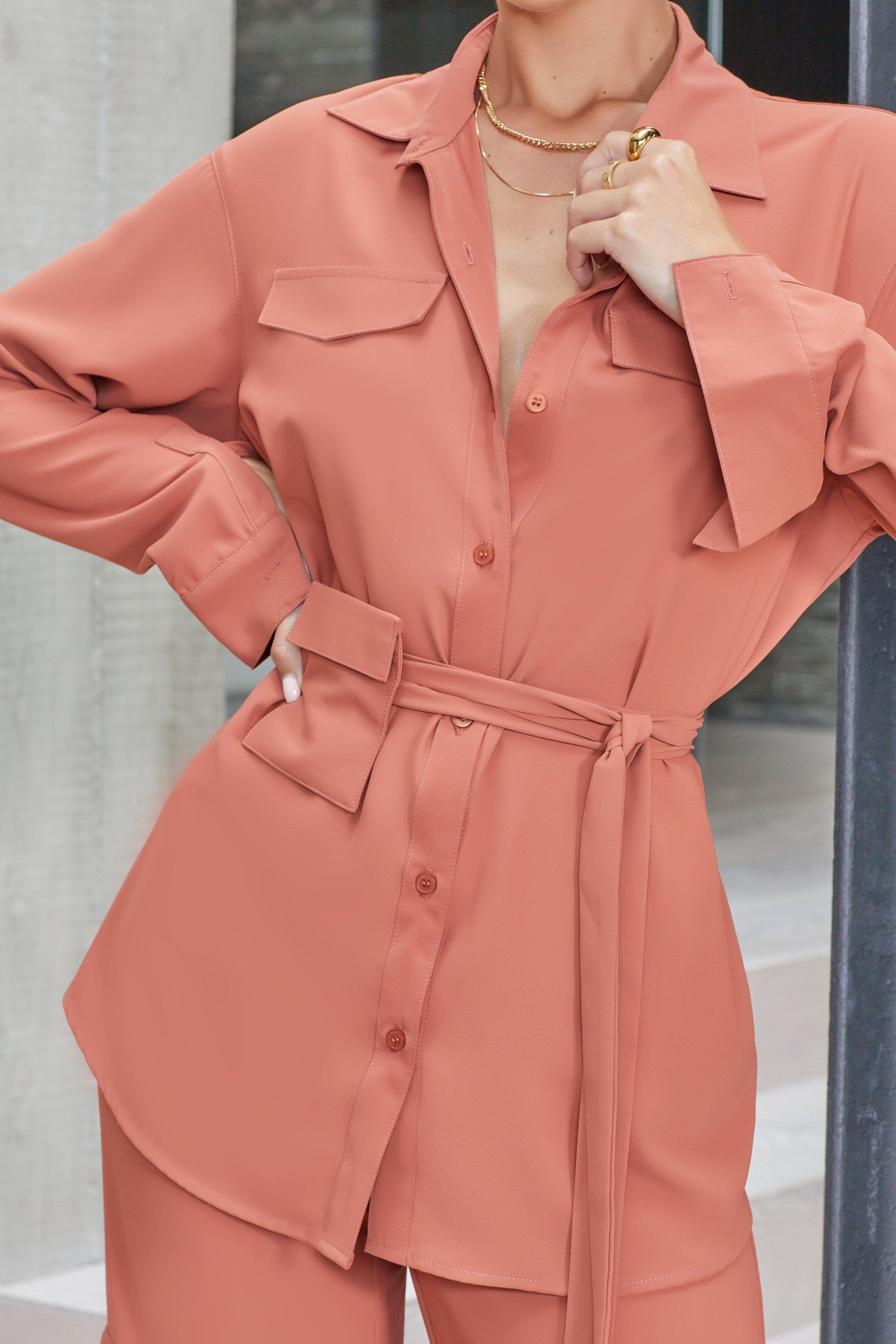 Solar Flare | Terracotta Utility Wide Leg Trousers sold by Club L London product image thumbnail 5