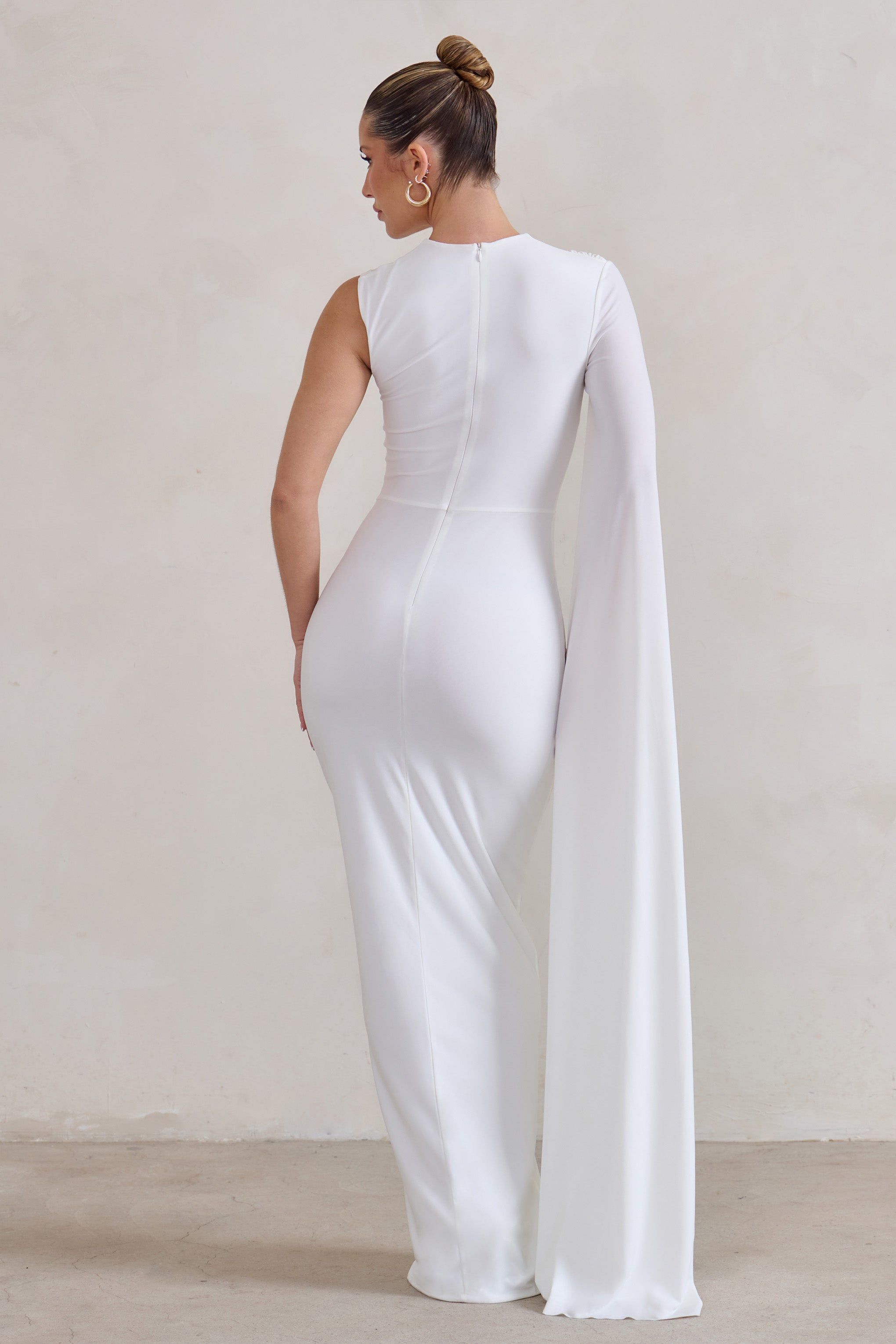 Emmey | White Asymmetric Cut Out Maxi Dress With Statement Cape sold by Club L London product image thumbnail 3