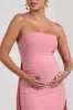 Christina | Blush Pink Bandeau Sleeveless Maternity Maxi Dress With Cape sold by Club L London