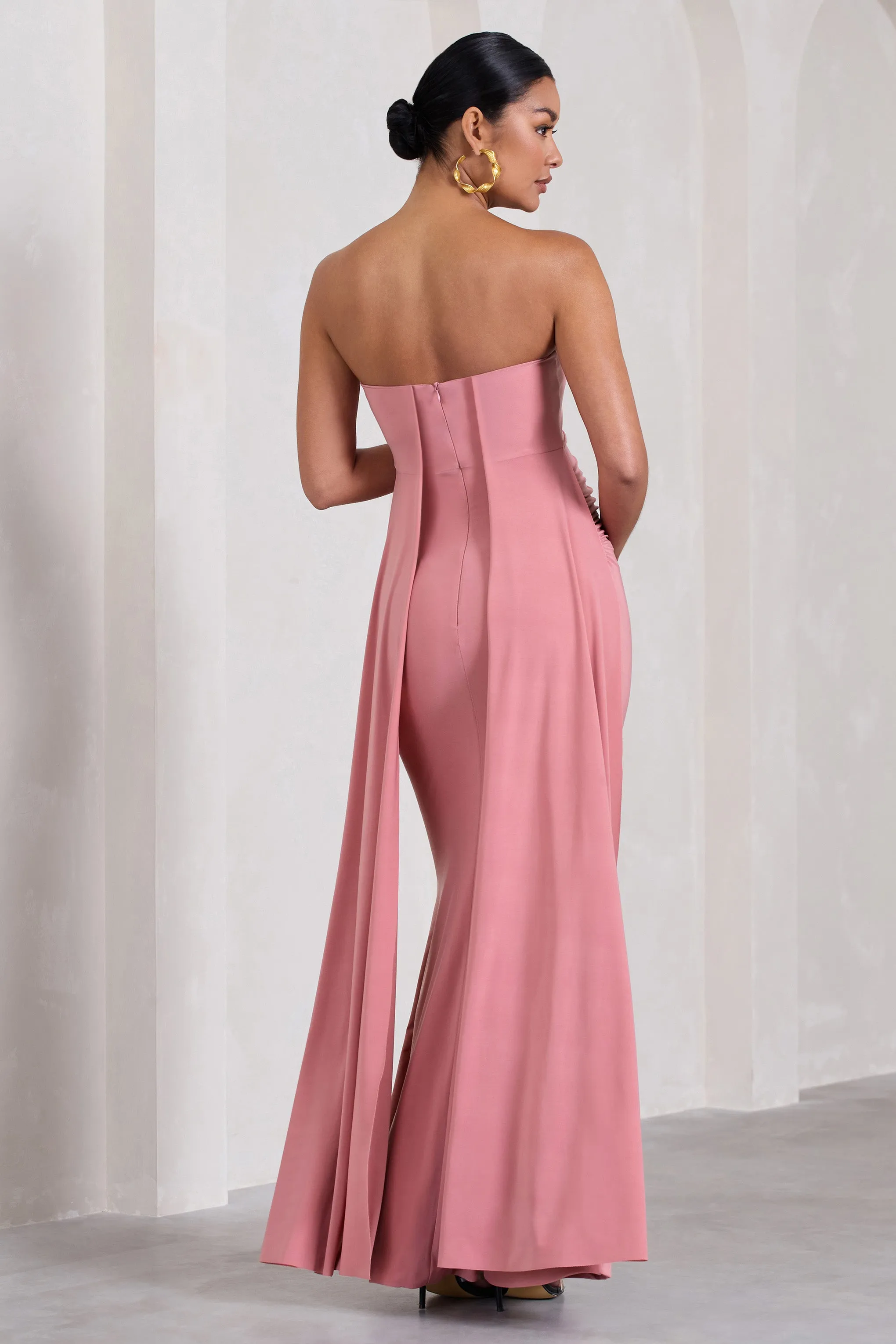 Christina | Blush Pink Bandeau Sleeveless Maternity Maxi Dress With Cape sold by Club L London product image thumbnail 2