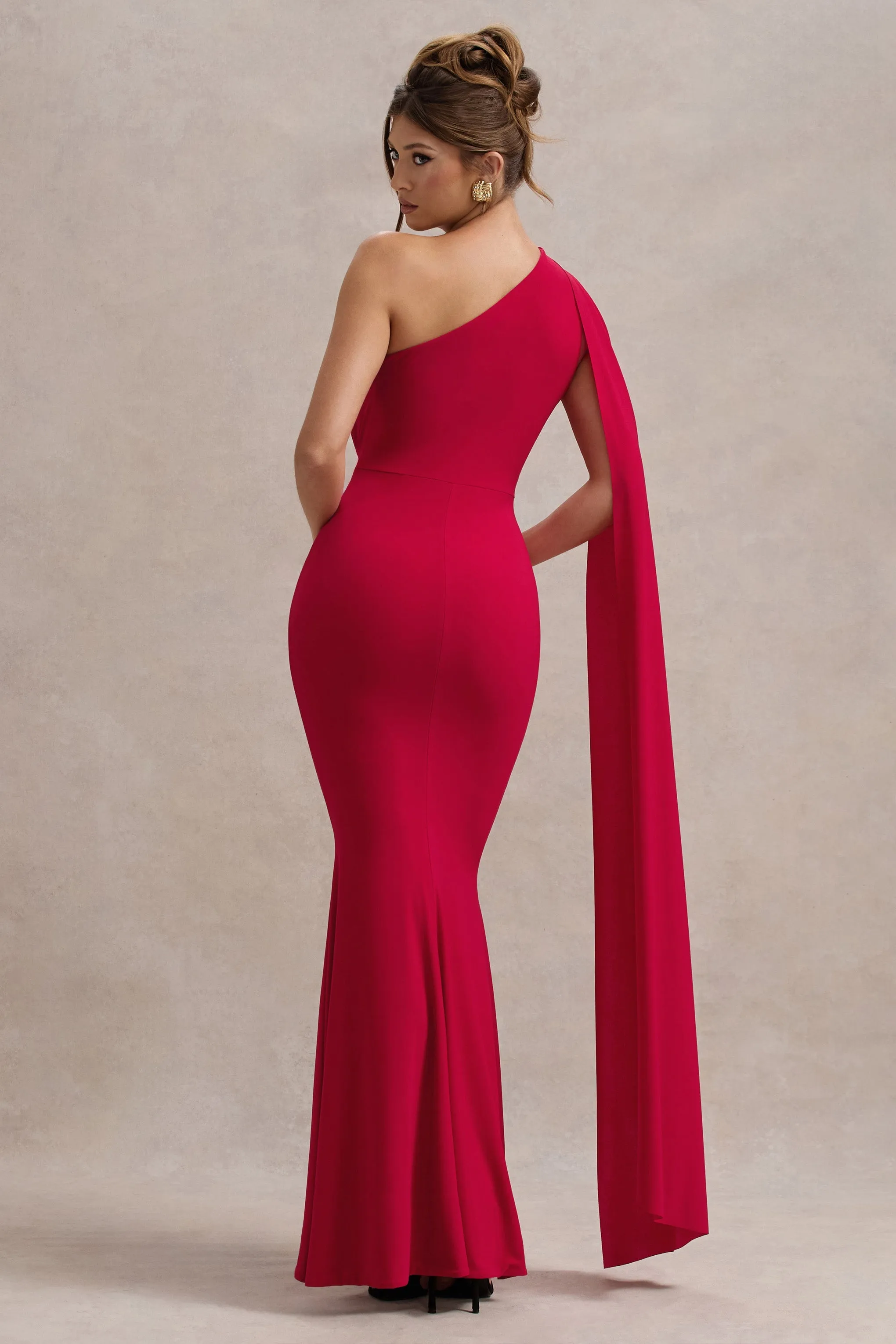 Akira | Red Asymmetric Knot Maxi Dress With Sash sold by Club L London product image thumbnail 2