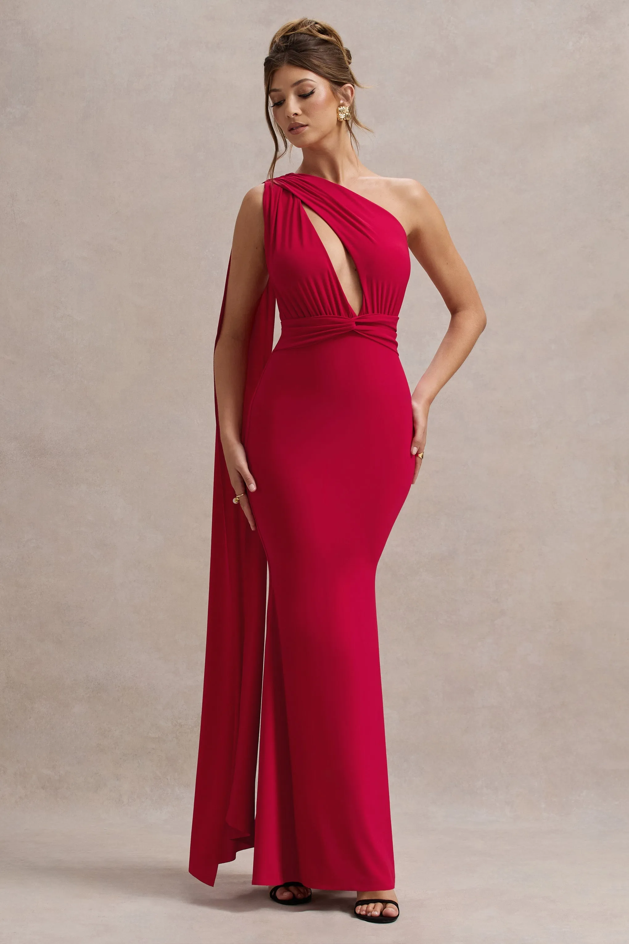 Akira | Red Asymmetric Knot Maxi Dress With Sash sold by Club L London product image thumbnail 5