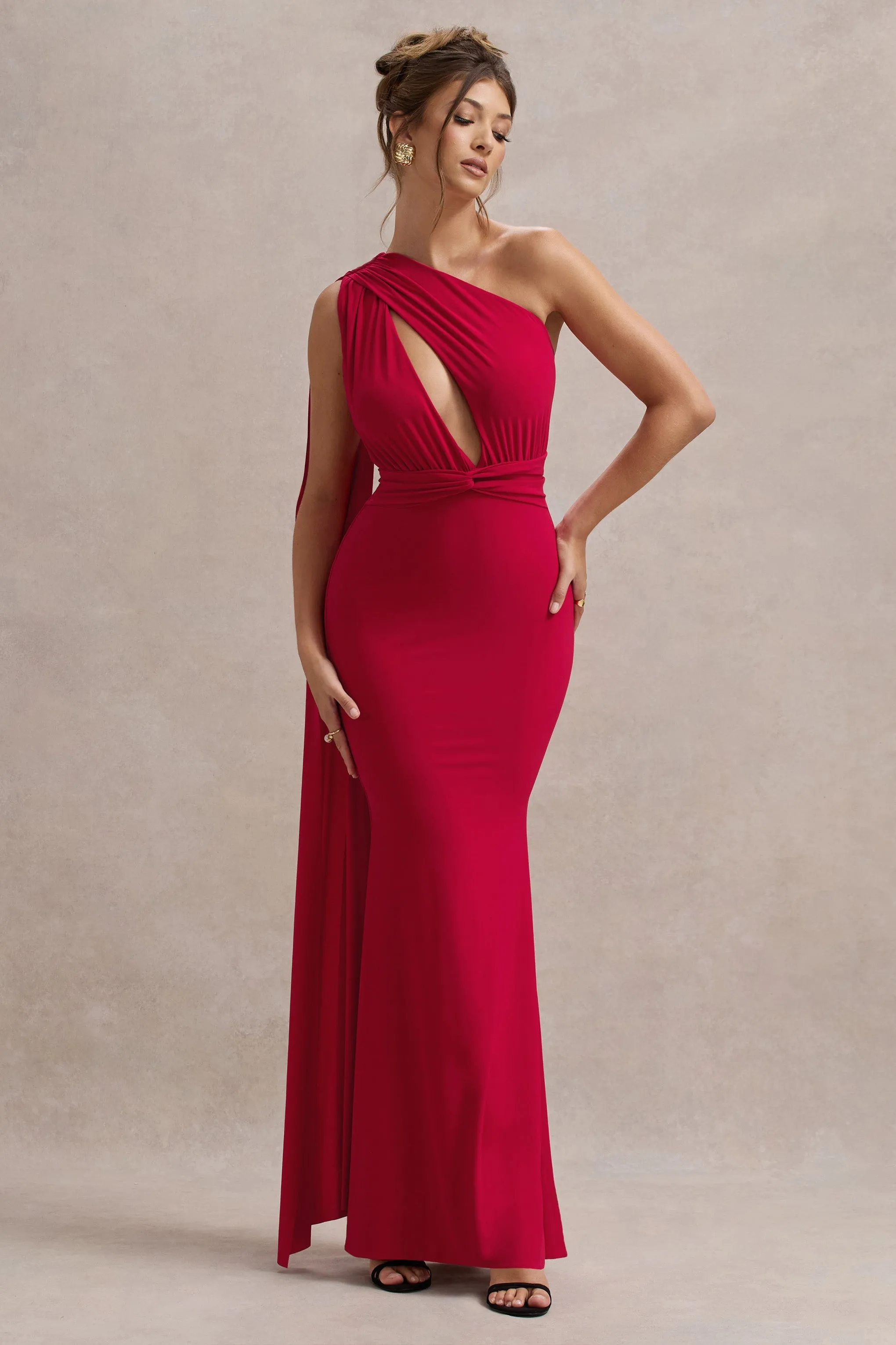 Akira | Red Asymmetric Knot Maxi Dress With Sash sold by Club L London product image thumbnail 4