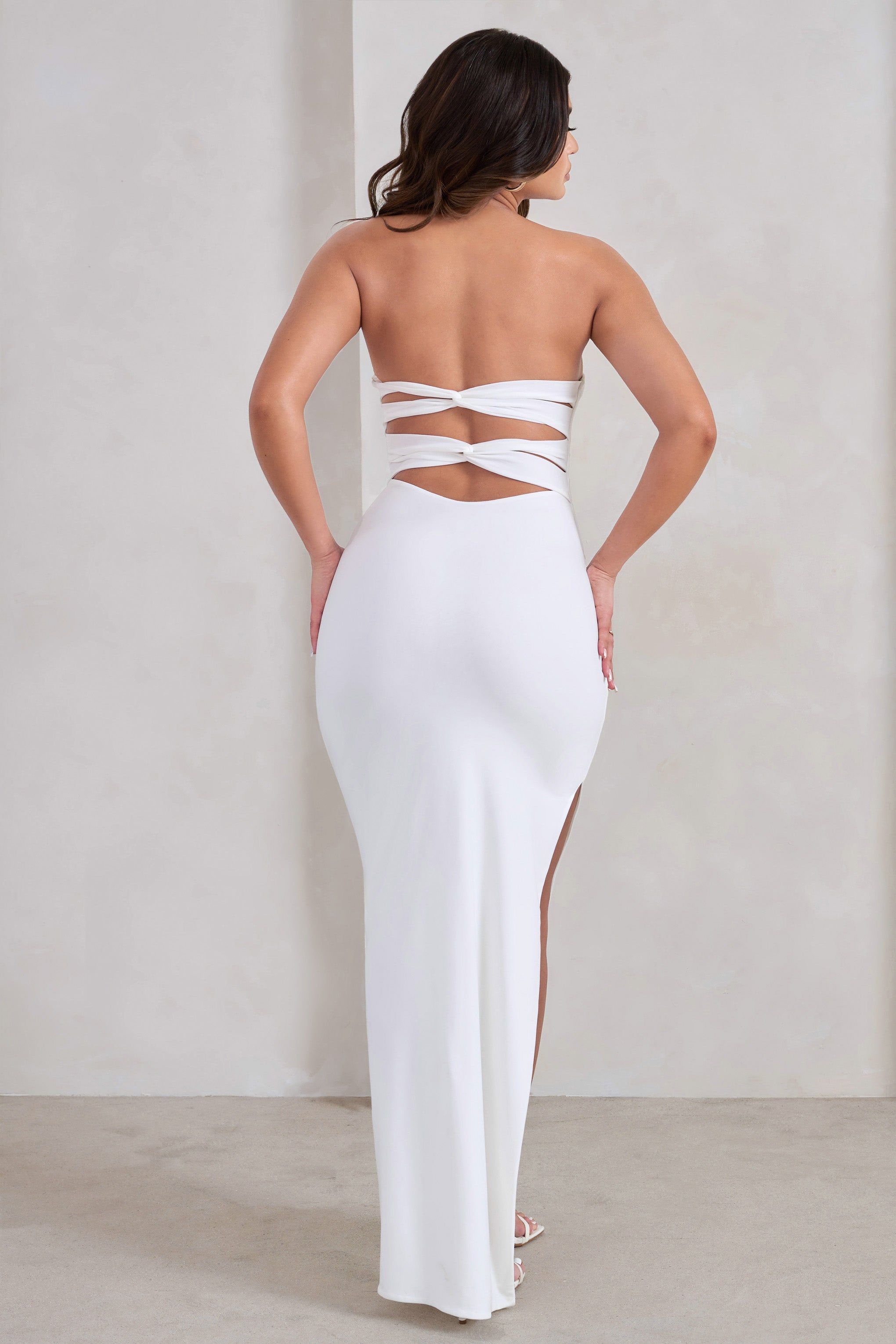 Manon | White Sweetheart Bandeau Maxi Dress With Thigh Split sold by Club L London product image thumbnail 2