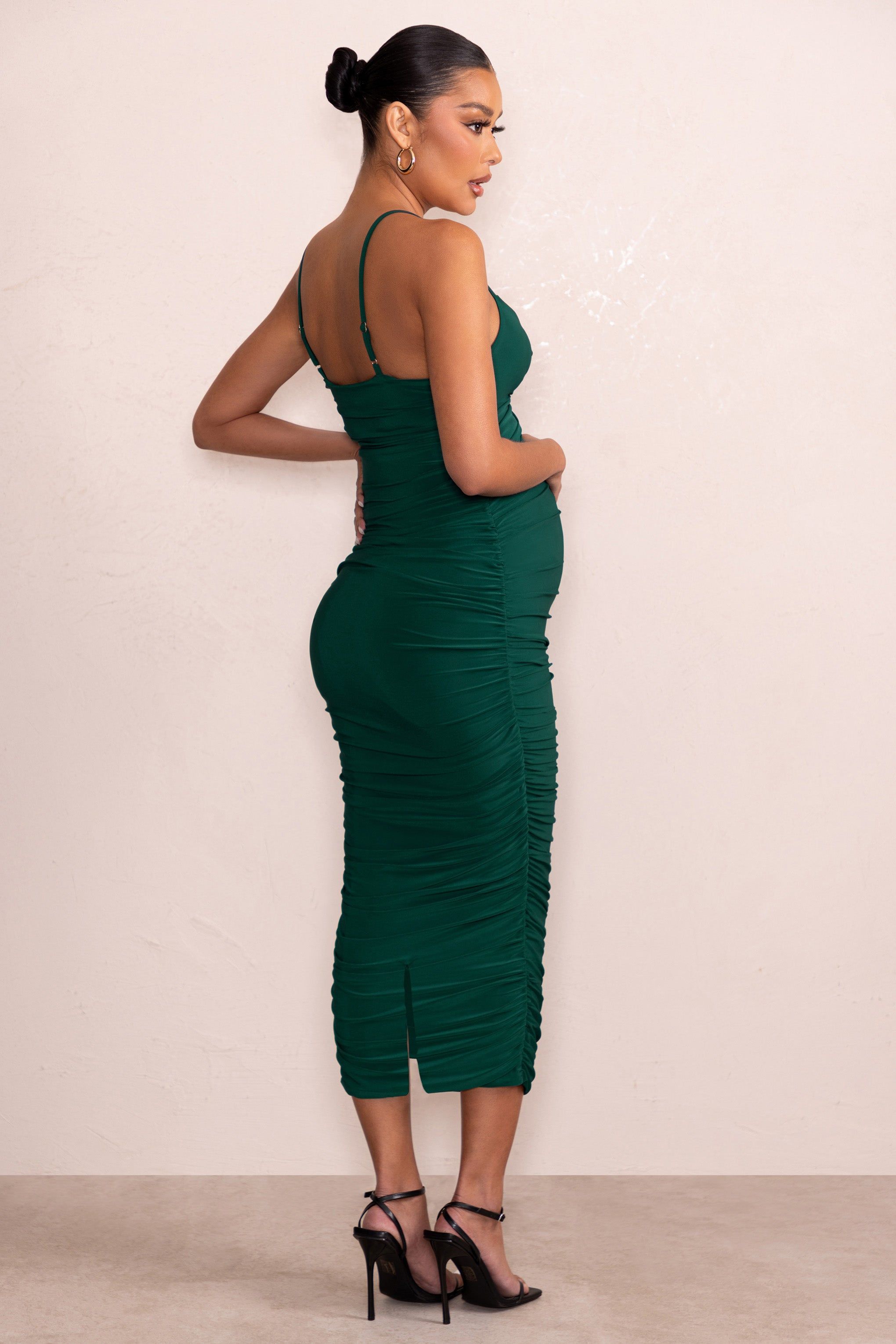 Desired | Bottle Green Maternity Cami Midi Dress with Twist Plunge sold by Club L London product image thumbnail 2