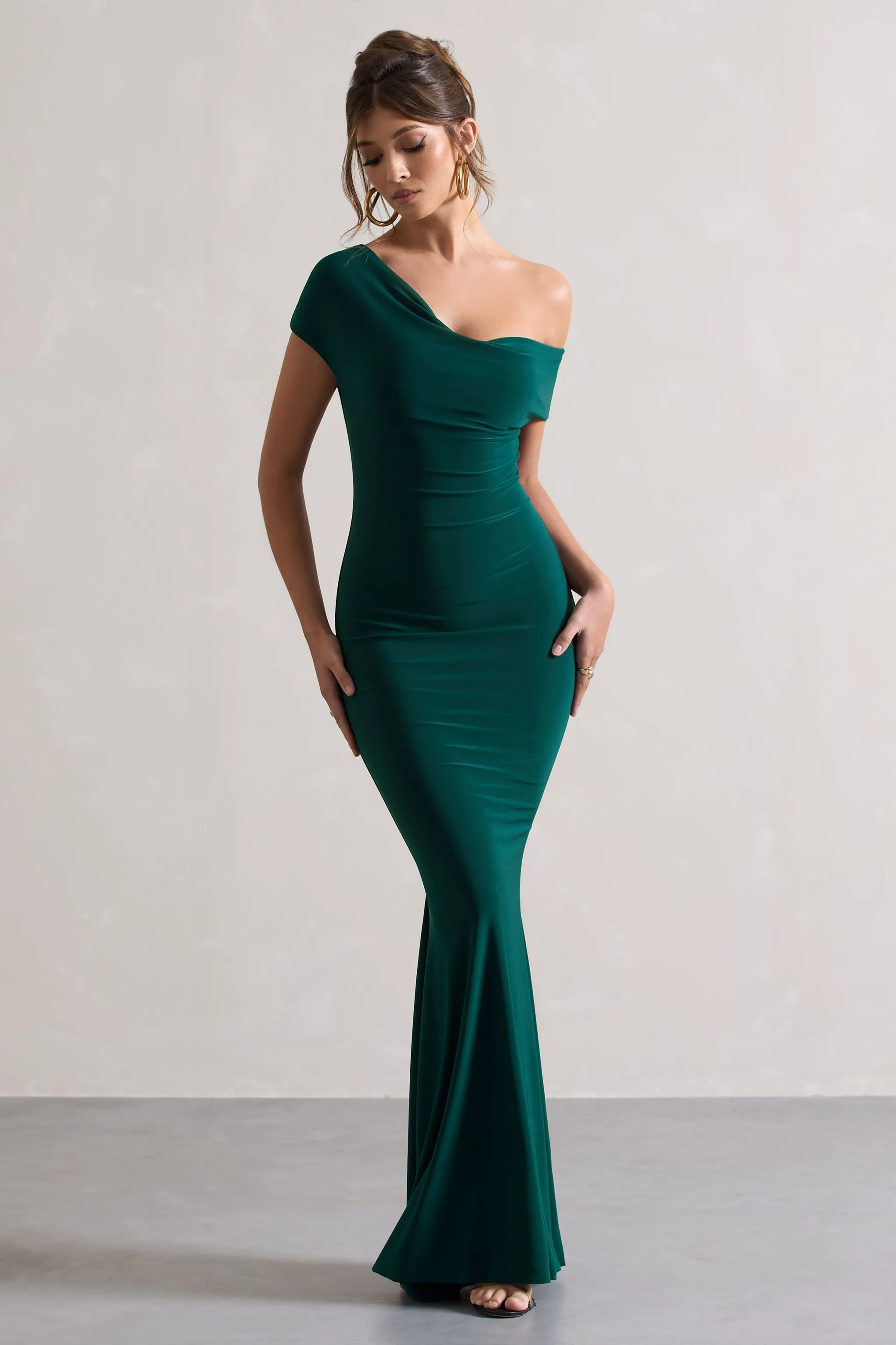 Avila | Bottle Green Asymmetric Bardot Maxi Dress sold by Club L London product image thumbnail 5