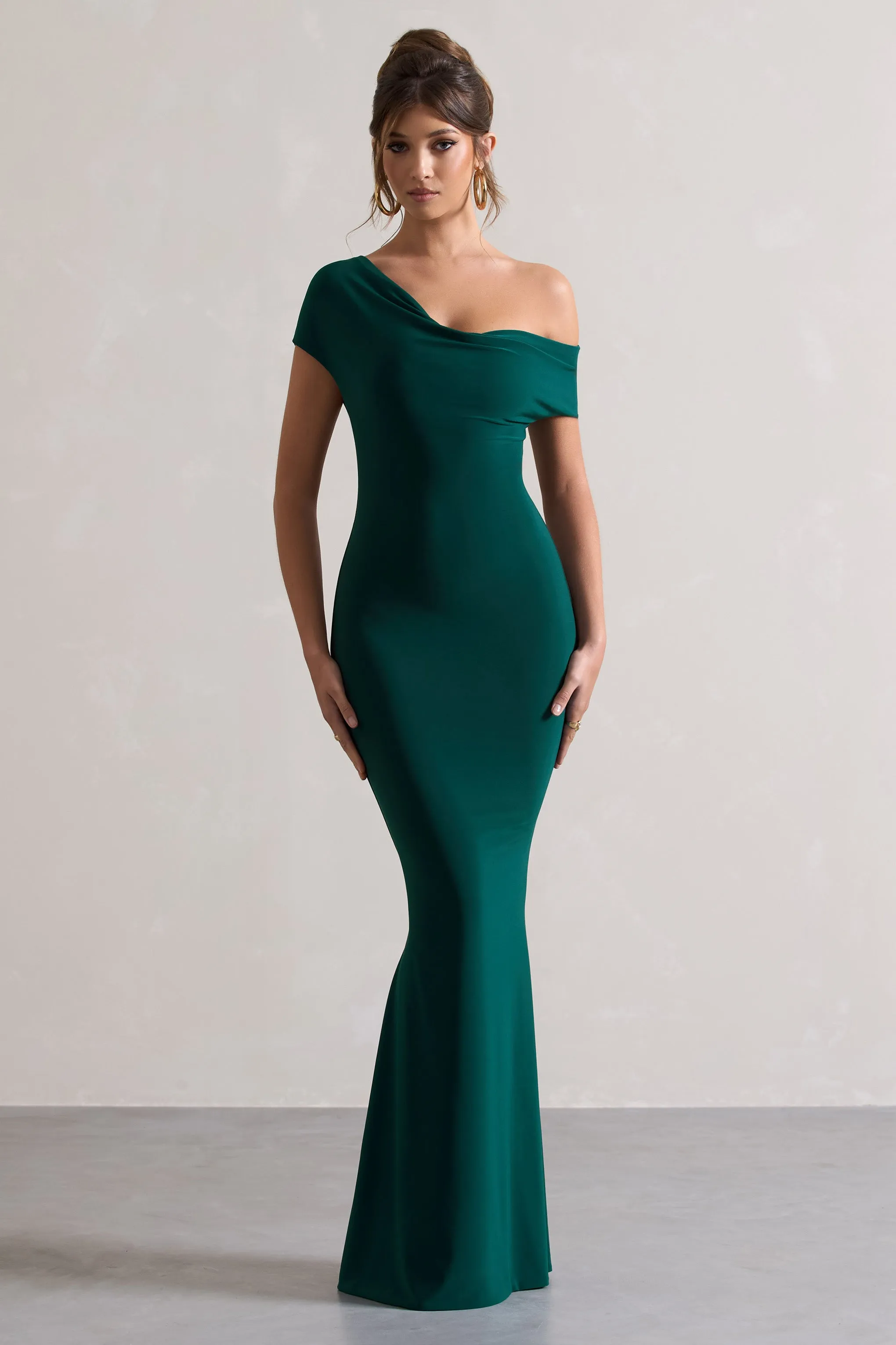 Avila | Bottle Green Asymmetric Bardot Maxi Dress sold by Club L London product image thumbnail 4