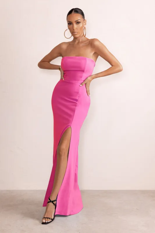 Belle of The Ball | Hot Pink Bandeau Maxi Dress With Split Hem sold by Club L London