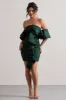 Aspen | Bottle Green Bardot Mini Dress With Ruffles sold by Club L London