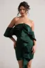 Aspen | Bottle Green Bardot Mini Dress With Ruffles sold by Club L London