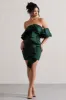 Aspen | Bottle Green Bardot Mini Dress With Ruffles sold by Club L London