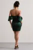Aspen | Bottle Green Bardot Mini Dress With Ruffles sold by Club L London
