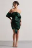 Aspen | Bottle Green Bardot Mini Dress With Ruffles sold by Club L London