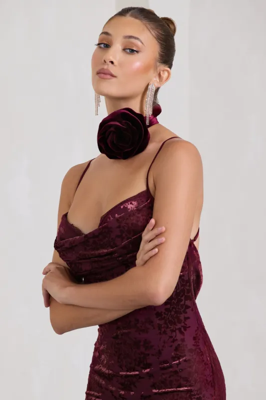 Chrysanthemum | Dark Purple Velvet Choker With Flower Corsage sold by Club L London