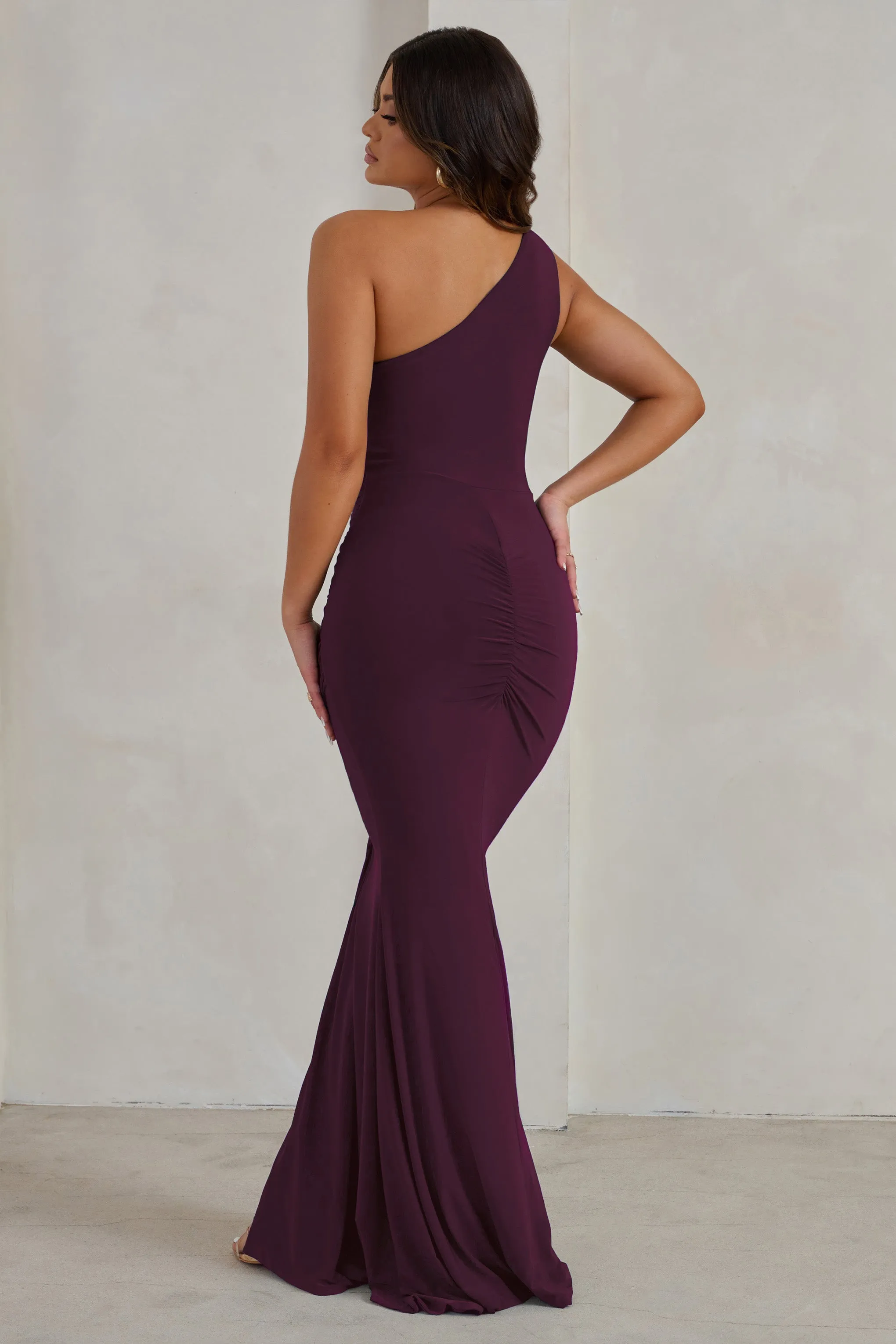 Lilou | Plum One Shoulder Wrap Skirt Maxi Dress sold by Club L London product image thumbnail 2